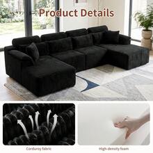 Sofá modular de lujo con forma de U, de 147 pulgadas, convertible en cama, con tapizado de pana, para sala de estar, cine en casa, villa, apartamento y estudio. No requiere montaje. - Blanco - Ver 5