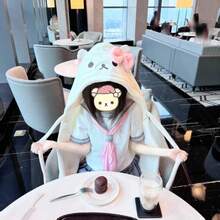 San-X Rilakkuma 慵懶熊卡通連帽披肩睡衣，加厚保暖冬季睡袍，寬鬆午睡毯 - 彩色 - 查看 3