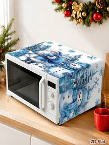 1pc Winter Blue Microwave Cover,Polyester Christmas Oven Dust Cover,Snowman Santa Print Dustproof Wrap For Holiday Kitchen Decor Xmas Decor For 2027 - Multicolor - View 6