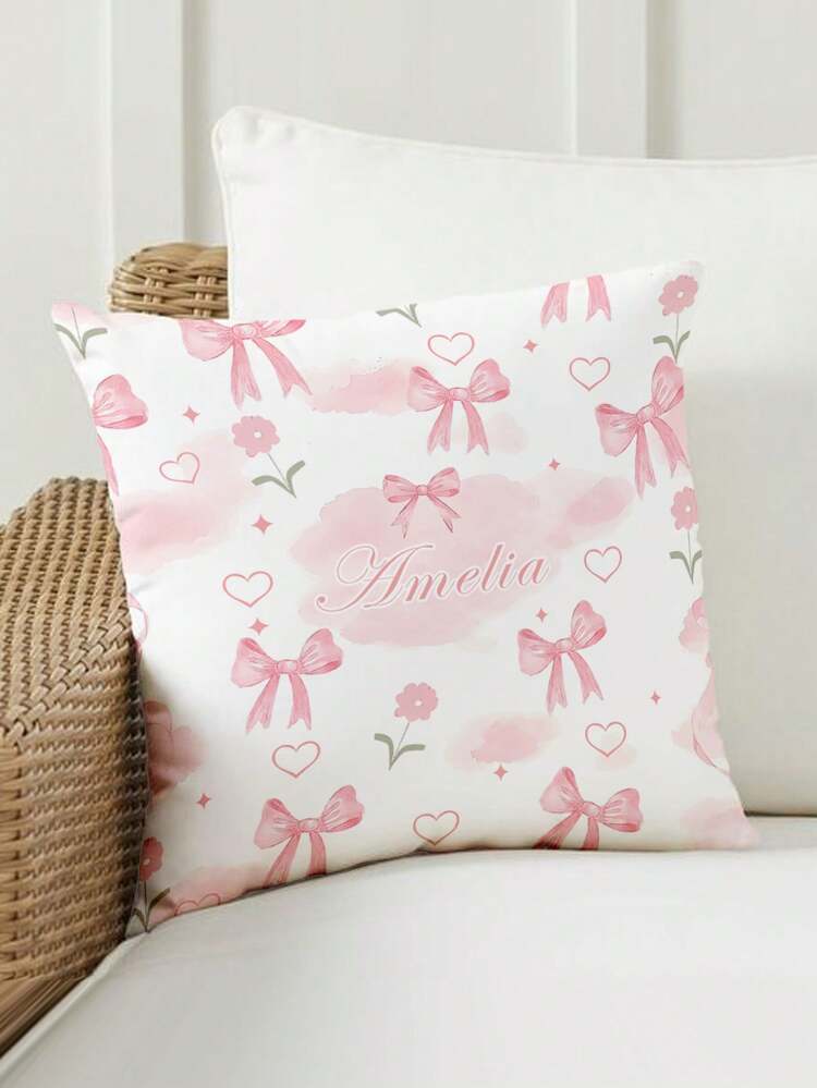 1pc Customized Personalized Text Printed Pillowcase, Double-Sided Printed Pillowcase, Suitable For Holidays, Customizable Name, Gift For Family, Friends And Yourself - Baby Pink - View 3