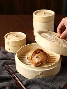 1 Set Bamboo Steamer, Double Layer Bamboo Steamer (15cm, 18cm, 21cm), Stackable Design, Suitable For Steaming Dumplings, Vegetables And Fish, Ensures Even Heat Distribution And Healthier Cooking - View 3