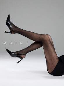 MOIRÉALLURE 1件裝 素色日常時尚提花緊身褲 - 黑色 - 查看 7