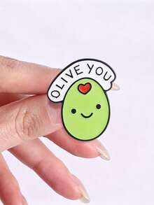 清新卡通橄欖諧音語錄「Olive You」琺瑯胸針 心形雲朵愛心文字胸章 可愛背包裝飾徽章 - 綠色 - 查看 7
