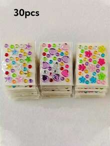 Shiny Gem Stickers - Self-Adhesive Acrylic Gem Valentine's Day Stickers, Face Gems, Glitter DIY Cosmetics, Music Festival Crafts, Etc. Shiny Rhinestone DIY Crafts, High-Quality Acrylic Gems, Easy To Apply, Dazzling Decorative Stickers - Multicolor - View 10