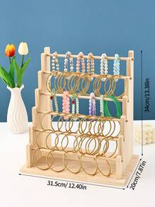 1 Wooden Desktop Jewelry Rack, Can Hold Bracelets, Bangles, Journal Tape, Keychains, And Bracelets. Detachable Design, Perfect For Storing Pendants, Hair Accessories, And Keychains. - Wood Color - View 16