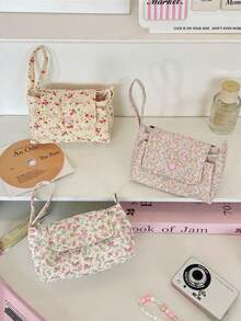 3-Layer Floral Print Digital Storage Bag, Cute Camera Protective Case With Handle, Large Capacity Multi-Layer Storage Design, Scientific Partitioning For Easy Organization Of Camera, Phone, Data Cable, USB Drive, Hard Drive And Other Digital Accessories, Thick Shock-Absorbing Lining Effectively Cushions And Protects Devices From Drops, Lightweight Hand-Carried Suitable For Daily Commute, Travel And Dorm Storage, Essential For Back-To-School And Vacation Season, High Cost-Performance Choice For Digital Enthusiasts, Keep Your Digital Accessories Organized In One Bag - View 2