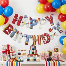 1 Set 2D Flat Felt Circus Red & Blue Theme Decorative Banner, Birthday Party Decoration Banner, Room Decoration, Bedroom And Living Room Universal Decoration Banner, Suitable For Birthday Party Decoration, Cartoon Style Fun Circus Birthday Banner - A - View 4