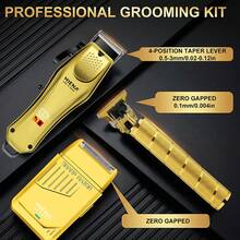HIENA 3-In-1 Gold Hair Clipper & Grooming Set, LCD Display USB Rechargeable Hair Clipper, Zero Gap T-Blade Trimmer And Foil Electric Shaver, 8 Guide Combs Full Salon Accessories, Suitable For Fade Haircut, Bald Head, Beard Shaving, Men's Gift - Gold - View 7