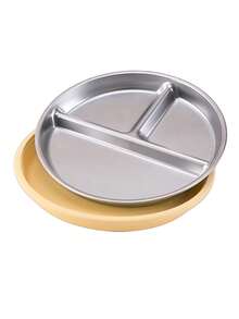 PopLittleOne 1 pièce Assiette à ventouse en silicone et acier inoxydable antidérapante pour l'alimentation autonome du bébé, vaisselle de sevrage pour bébé, articles essentiels quotidiens pour les repas des nourrissons - Multicolore - Voir 18