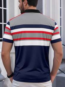 Kemeja Polo Pria Serbaguna untuk Perjalanan Musim Panas, Warna Biru Tua, Merah, Abu-abu, Blok Warna, Garis-garis, dan Saku - MultiWarna - View 2