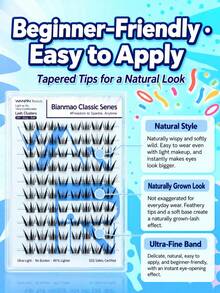 WANPIN WAN PIN Glue-Free Segmented False Eyelashes, Natural Realistic Style For Daily Commute, Ultra Soft Comfortable Easy To Wear, 10-13mm Mixed Length, Lightweight Flat Lash Fiber, C Curl, Manga Clustered Eyelashes - View 4