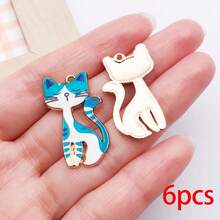 6/10pcs Printed Enamel Tall Cat Charms Colorful Kitten Alloy Pendants Jewelry Making Findings For DIY Bracelet Necklace Earring Craft Supplies - Cat - View 17
