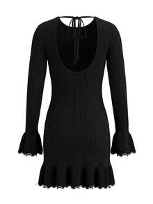 Autumn/Winter Casual Ruffle Knit Dress - Black - View 8