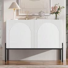 Sideboard With 2 Doors And Metal Legs, Buffet, Chest Of Drawers With Arched Line Design, Modern Minimalist Style, Dimensions: W 100 Cm / H 75 Cm / D 40 Cm - 白色 - 查看 3