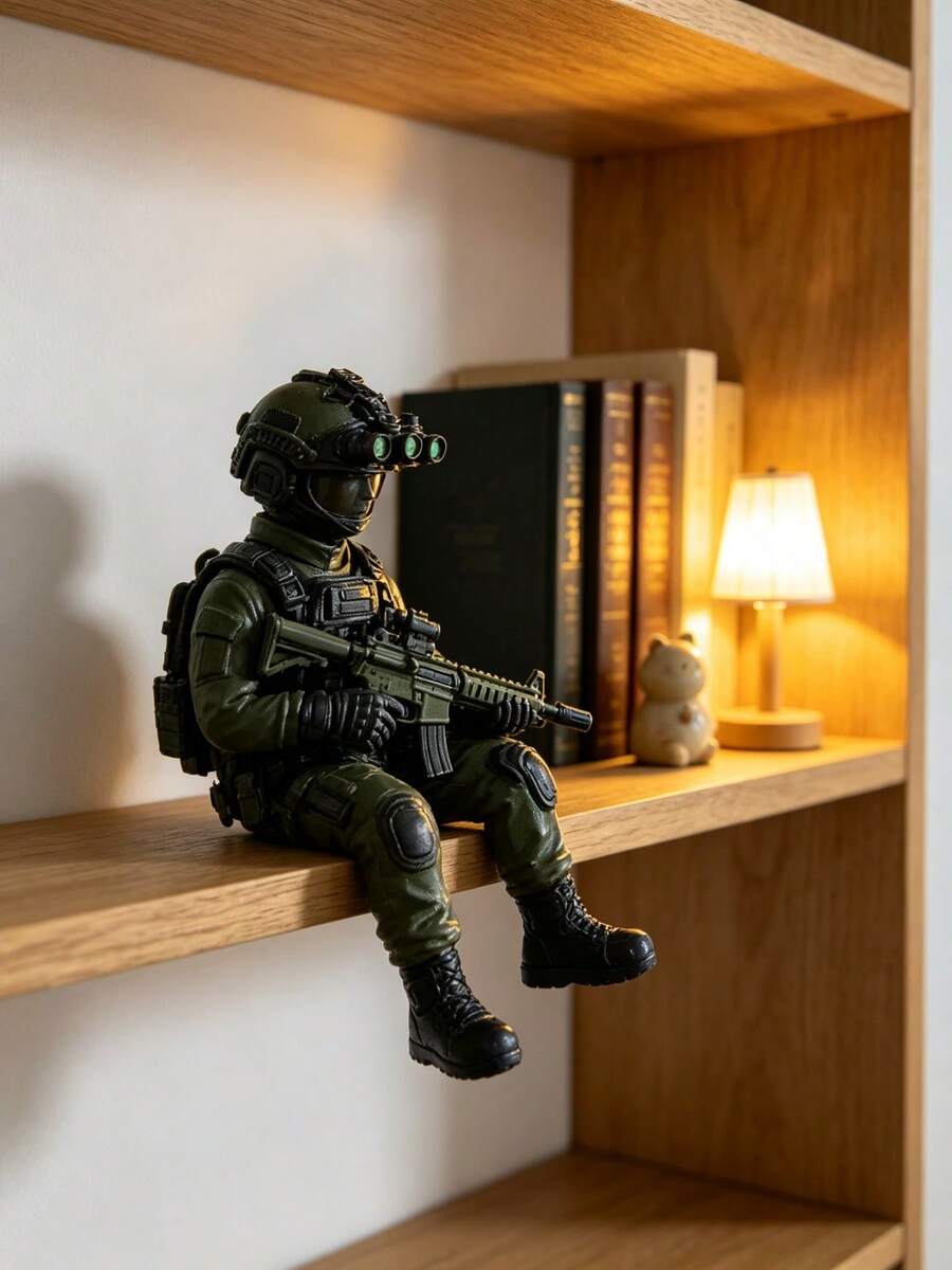 1件特種部隊士兵動作公仔,配夜視鏡與突擊步槍,軍事戰術可動人偶,坐姿書架桌面擺飾,居家辦公室裝飾 - A1 - 查看 1