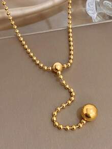 Set/1Pc Classic Round Gold Bead Chain Bracelet Necklace Stainless Steel Jewelry Set,For Women,Party,Daily,Birthday/Valentine /Christmas,Boho/Y2K - Multicolor - View 9