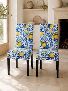1/2/4/6Pcs Bright Yellow Lemon Blue Printed Chair Cover, Detachable High Back Protective Cover, Used For Kitchen And Home Dust Covers, Living Room And Bedroom Decoration, Outdoor Garden Decoration, And Essential Items For Party Events And Gatherings. - E - View 11