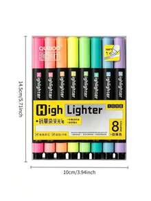 8 Colors Fluorescent Markers "High Brightness" Non-Bleeding Slanted Tip Design, Suitable For Students' Key Highlighting, Drawing, Note-Taking And Sketching, Student Stationery, Back To School - Multicolor - View 5