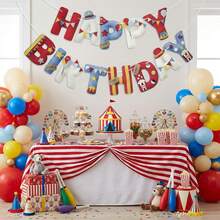 1 Set 2D Flat Felt Circus Red & Blue Theme Decorative Banner, Birthday Party Decoration Banner, Room Decoration, Bedroom And Living Room Universal Decoration Banner, Suitable For Birthday Party Decoration, Cartoon Style Fun Circus Birthday Banner - A - View 7