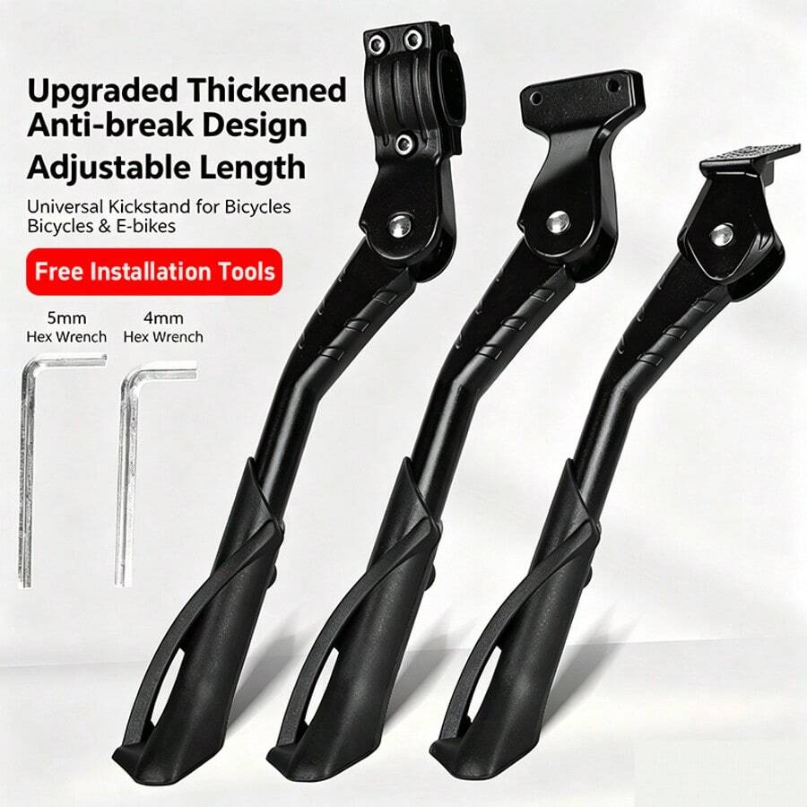 1pc Mountain Bike Aluminum Alloy Single Kickstand Side Stand Parking Rack - Black - View 1