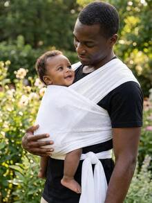 HAPPY WALK 1pc 100% Woven Mesh Baby Carrier, Large Size Adjustable - 3D Mesh - Porcelain White - View 4
