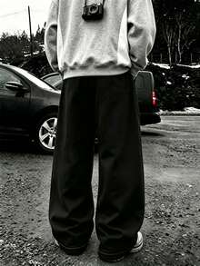 Spring/Autumn American Deconstructed Contrast Stitch Wide Leg Sweatpants Loose Drapey Floor-Length Casual Sports Long Pants - Black - View 4