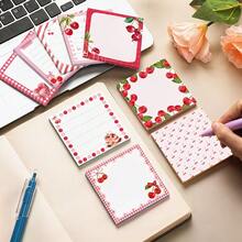 1/4/12 Random Pattern Pink Cherry Square Sticky Notes, Cute Cake Style Fresh Sweet Girly Design, Suitable For Daily Notes, Student Classroom Notes, Office Memo And Scrapbook Decoration, Perfect As Back To School Gift For Best Friends - Multicolor - View 3