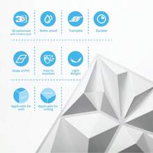 1pc/10pcs/20pcs 3D Diamond Design 3D Wall Sticker, Fire-Resistant & Wear-Resistant Wall Panel, 30x30cm, Matte Black & White, Whole House Wall DIY Decoration - White - View 4