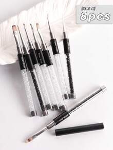 Transparent Rhinestone Handle Nail Art Brush Set, Gel Painting Tools, Suitable For Linework, Gradient, French DIY Nail Design - Multicolor - View 9