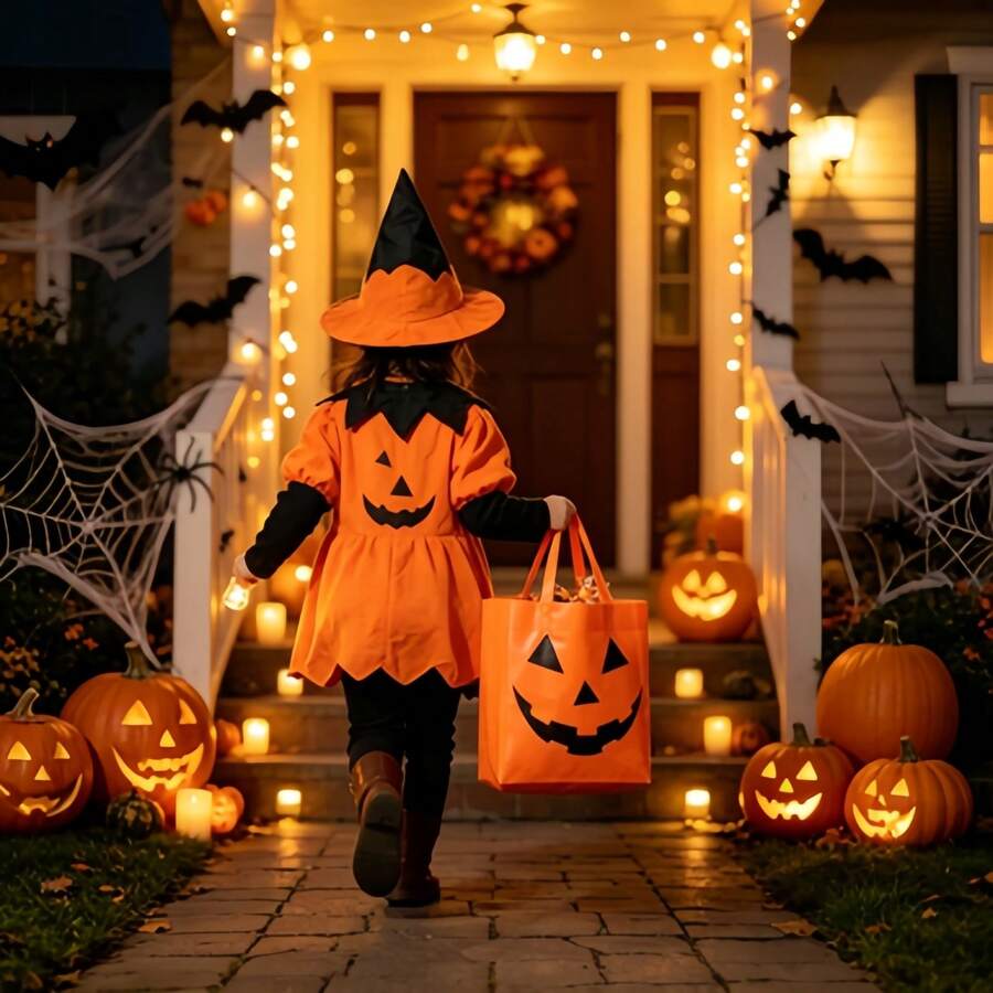 5pcs Halloween Gift Bags, Halloween Pumpkin Face Tote Bags, Halloween Party Decoration Gift Bags, Halloween Candy Bags, Halloween Decorations, Halloween Party Supplies, Halloween Store Shopping Bags, Durable Plastic Bags, Halloween Storage - Multicolor - View 1