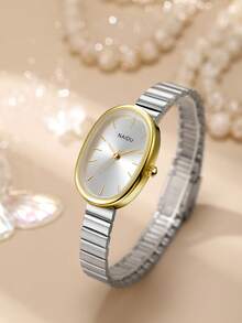 1pc Women's Stainless Steel Strap Elegant Quartz Watch, Simple & Versatile For Everyday Wear - Silver - View 1