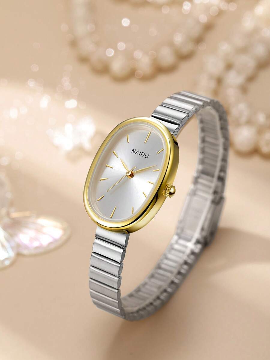 1pc Women's Stainless Steel Strap Elegant Quartz Watch, Simple & Versatile For Everyday Wear - Silver - View 1
