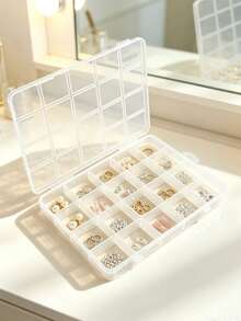 1pc 20-Compartment Multi-Purpose Transparent Storage Box, Mini Clear Bead Jewelry Box, Stackable Desktop Display Box With Hinged Lid, Rectangular Clear Craft Supplies Box, For Organizing Collectibles, Small Items Or Loose Objects, Desktop Organizer, Ring Box, Necklace Box, Medicine And Personal Care Storage, Detachable, Dust-Proof - Multicolor - View 9