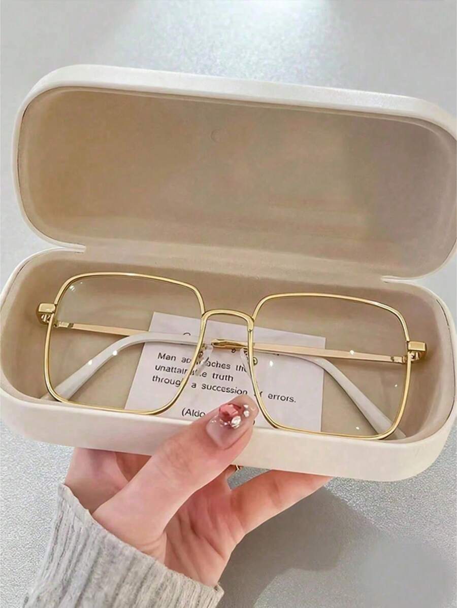 1pc Full Metal Frame Rhinestone Decor Transparent Lens Glasses, Women's Fashion Decorative Glasses, Daily Wear (Without Glasses Case) - Multicolor - View 1