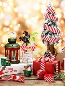 Red And White Striped Christmas Wire Ribbon, Christmas Decoration, Christmas Party Supplies, Room Decor, Christmas Home Decor, Window Seasonal Display, Christmas Tree Decoration, Bow Decoration, Stair Railing Decoration, Gift Box Packaging Ribbon - Multicolor - View 8