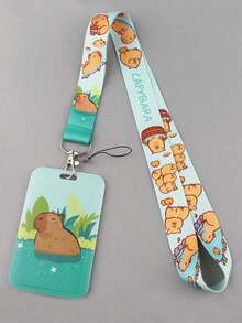 1pc Cute Capybara Lanyard Card Holder, Hard Shell Keychain Accessory, Suitable For School ID And Identity Card, First Day Of School - Multicolor - View 10