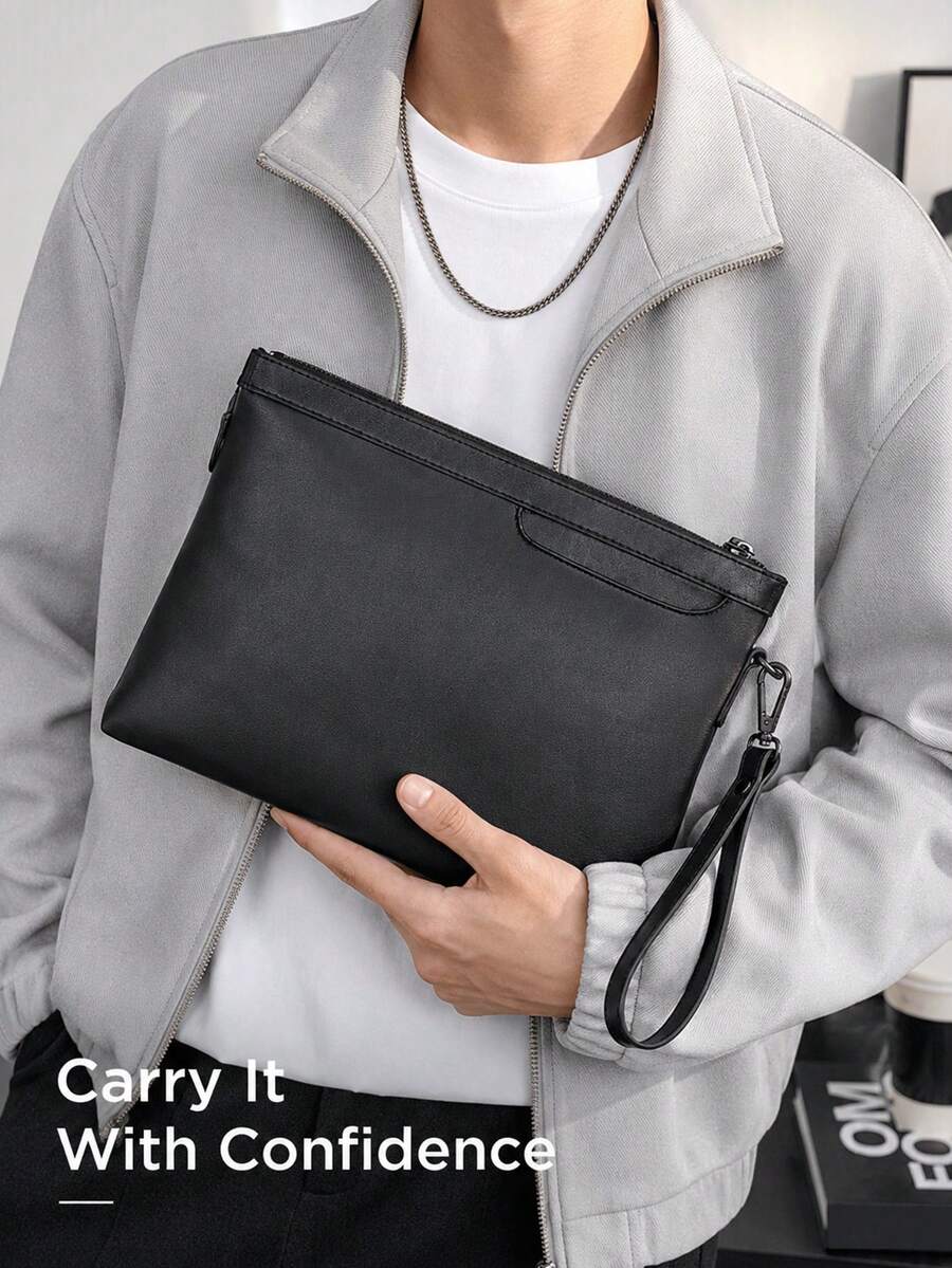 Men's PU Clutch Bag, Envelope Bag, Suitable For Daily Commute, Business, Short Trips, With Wrist Strap, Vintage Clutch Bag, Tote Bag, Large Capacity, Square, Portable, Perfect Surprise Gift For Men, Textured Design, Suitable For Office Workers And Young Professionals - Multicolor - View 1