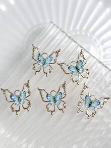 5PCS Ice Clear 3D Hollow Butterfly Nail Alloy Charms, Rhinestone Metal Nail Decoration Accessory, DIY Press On Nail Embellishment, Exquisite Nail Art Making Supply, For DIY Nail Design And Daily Wear - Multicolor - View 6