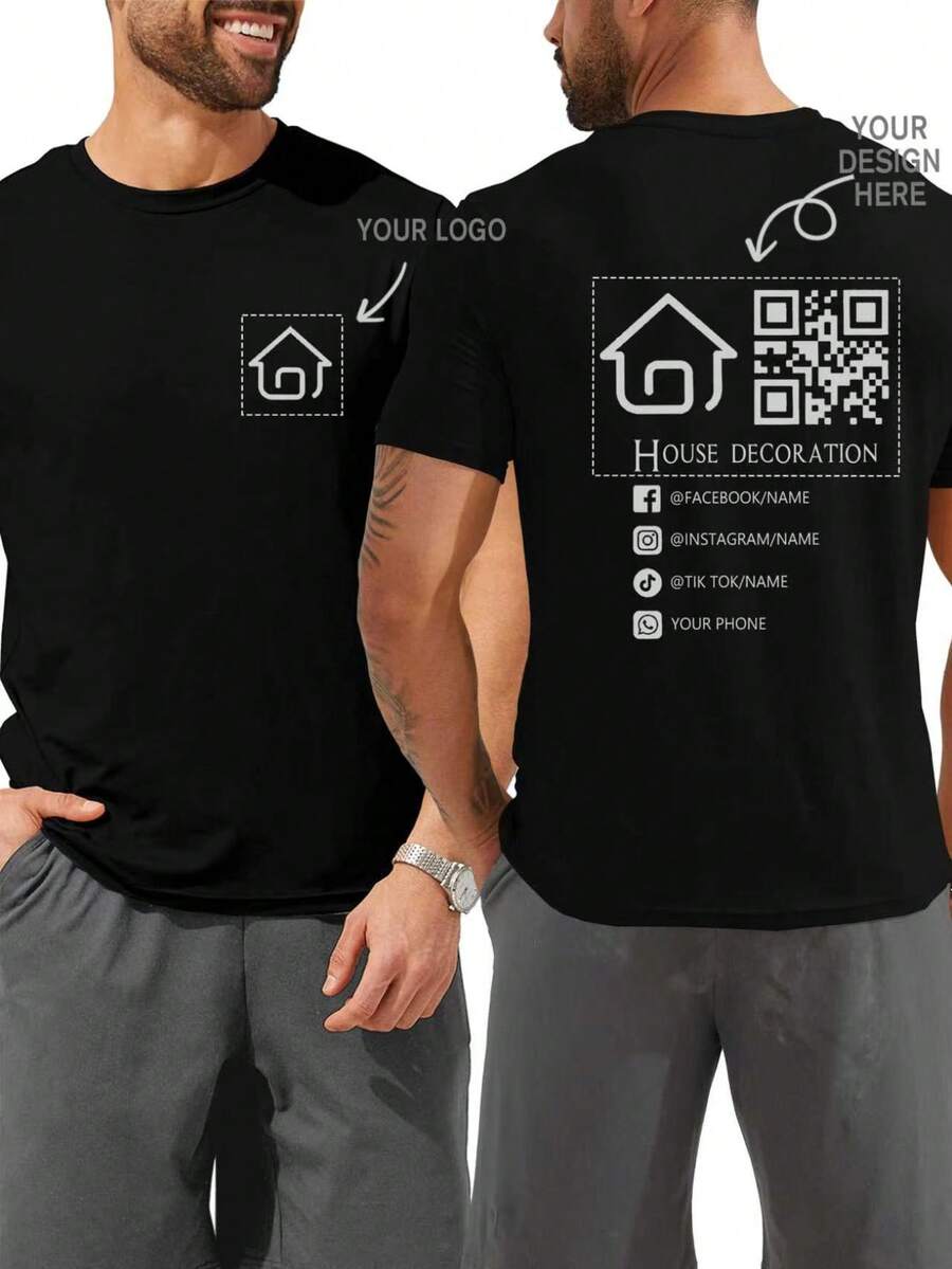 Kaos Polos Unisex Kustom, Unggah Foto & Teks, Pakaian Kerja yang Dipersonalisasi, Membutuhkan Foto Resolusi Tinggi - Hitam - View 1
