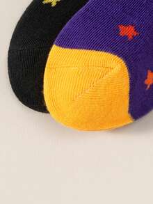 5 Pairs Kids Halloween Themed Mid-Calf Socks, Pumpkin, Ghost And Black Cat Color Block Pattern, Boys Girls Holiday Party Socks - Multicolor - View 8
