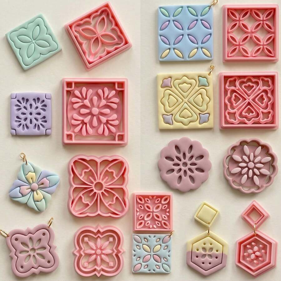 Vintage Geometric Floral Square Polymer Clay Cutter, Suitable For DIY Bohemian Style Earrings And Soft Clay Craft Material Making - Geometry - View 1