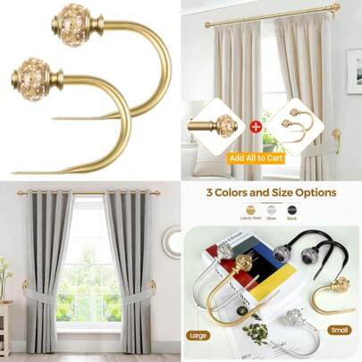 2 Pack Curtain Holdbacks, Decorative Window Drapery Tiebacks 2 Pack/1 Pair,Curtain Tie Back Hooks For Wall With Translucent Finials (3.95" L X 3.4" W