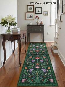 1pc Vintage Floral Style Hallway Indoor Rug, Kitchen Non-Slip Machine Washable Entryway Hallway Runner, Soft Bohemian Style Hallway Kitchen Bedside Entryway Runner - Green - View 4