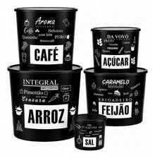 Conjunto Kit 5 Mantimentos e Potes para Cozinha - Arroz Feijão Café Açucar - Preto - Visão 1