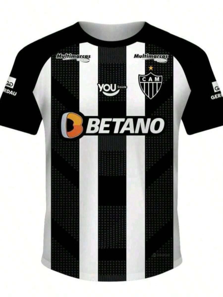 Atlético Mineiro Listrado 2025 - Preto e Branco - Visão 1