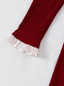 Autumn/Winter Girls' Fashion Elegant Colorblock Single-Breasted Dress, Suitable For Daily Wear And Gatherings - Burgundy - View 6