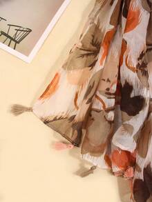 1 pieza Nuevo pañuelo de lino con estampado de borlas para mujer para todas las estaciones, chal de protección solar y aire acondicionado, adecuado para vacaciones en la playa y vida diaria, añade un toque de brillo a tu atuendo - Multicolor - Ver 3