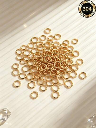 200 piezas de anillos abiertos de acero inoxidable 304 chapados en oro de 18K de varios tamaños, anillos conectores, accesorios DIY hechos a mano para hacer collares y pulseras