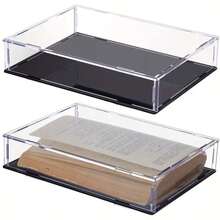 2pcs File Storage Box Book Display Box Storage Box Multi-Purpose Storage Box Transparent Acrylic Box Book Protection Box With Black Base, For Displaying Action Figures Home Storage And Organizing Collections - Multicolor - View 7
