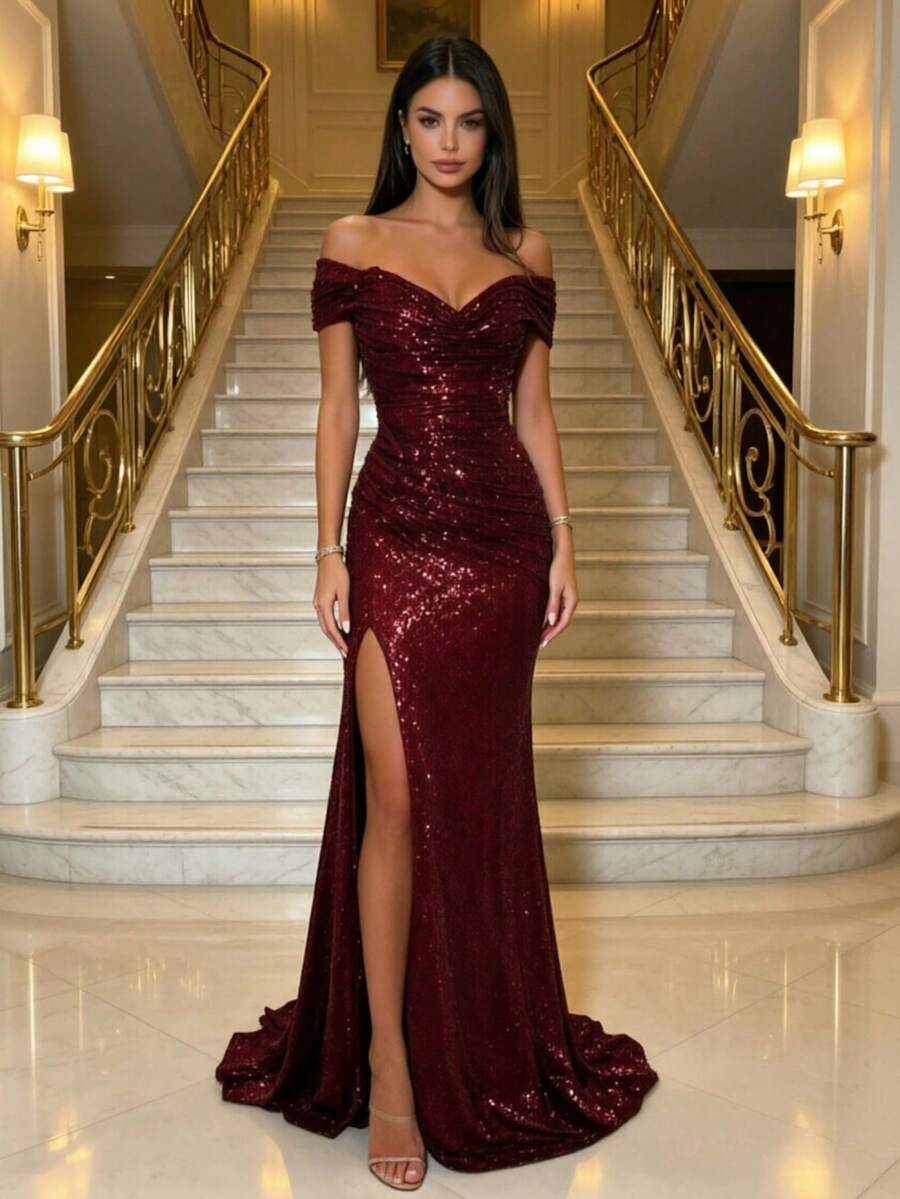Women Maxi Dresses - Burgundy - View 1